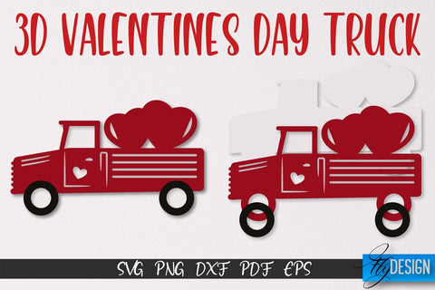 3D Valentine's Day Truck SVG | Print Design | SVG File SVG Fly Design 
