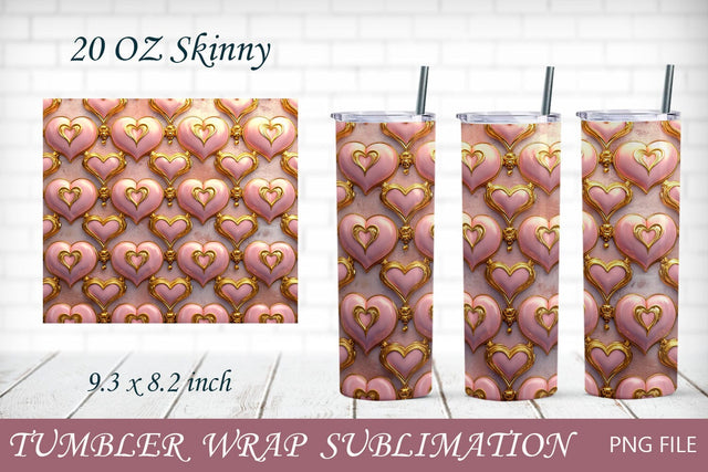 3d Valentines day tumbler wrap, Pink and gold heart tumbler wrap 20 oz Sublimation AnastasiyaArtDesign 