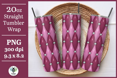 3D Valentines Day Tumbler Wrap | Puff Diamond Pattern PNG Sublimation B Renee Design 