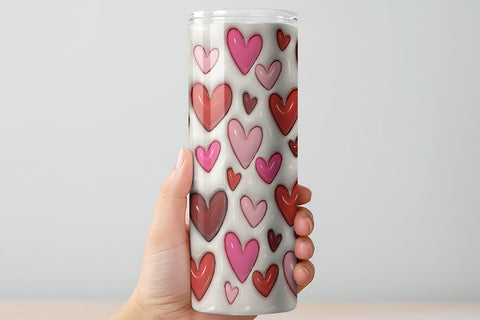 3D Valentines Day Tumbler Wrap | Puff Hearts Sublimation PNG Sublimation B Renee Design 