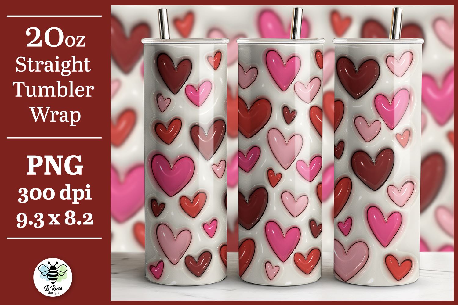 Valentine Glitter Heart 20oz Tumbler PNG Graphic by Mockup Station