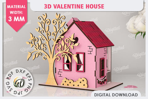 3D Valentine's House Laser Cut. Valentine Day Gifts SVG SVG Evgenyia Guschina 