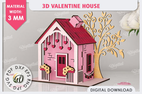 3D Valentine's House Laser Cut. Valentine Day Gifts SVG SVG Evgenyia Guschina 