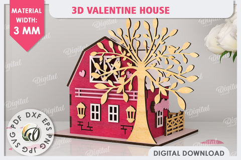 3D Valentine's House Laser Cut. Valentine Day Gifts SVG SVG Evgenyia Guschina 