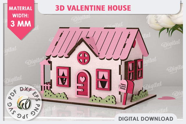 3D Valentine's House Laser Cut. Valentine Day Gifts SVG SVG Evgenyia Guschina 
