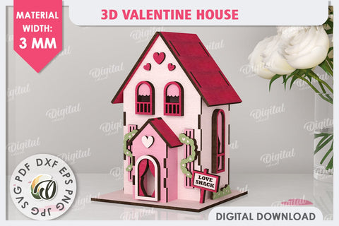 3D Valentine's House Laser Cut. Valentine Day Gifts SVG SVG Evgenyia Guschina 