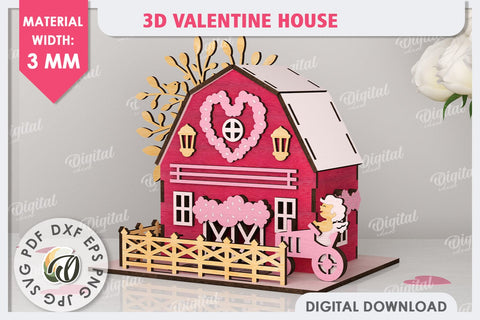 3D Valentine's House Laser Cut. Valentine Day Gifts SVG SVG Evgenyia Guschina 