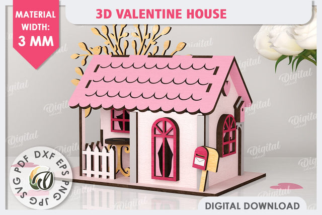 3D Valentine's House Laser Cut. Valentine Day Gifts SVG SVG Evgenyia Guschina 