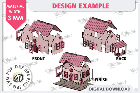 3D Valentine's Houses Laser Cut Bundle. 3D Houses SVG SVG Evgenyia Guschina 