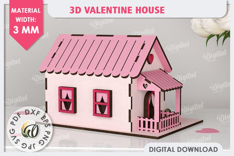 3D Valentine's Houses Laser Cut Bundle. 3D Houses SVG SVG Evgenyia Guschina 