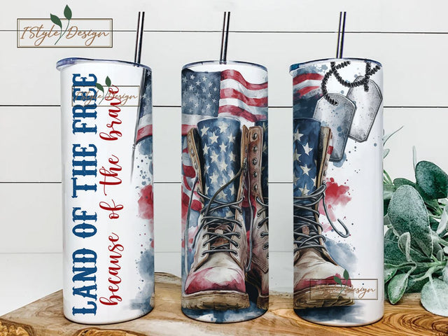 3D Veteran Us Flag 20 oz Skinny Tumbler Sublimation Design, Land of the Free Tumbler PNG 3D 4th Of July Tumbler Wrap Memorial Day Tumbler Sublimation iStyleDesign 