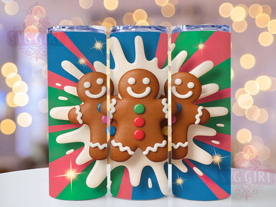 3D Vibrant Christmas Gingerbread Tumbler, 3D Inflated Sublimation Design, Festive Holiday Cup Art, 20oz Xmas Tumbler, Whimsical Gingerbread Mug, Stylish Christmas Cup, Cozy Holiday Wrap Sublimation SvggirlplusArt 