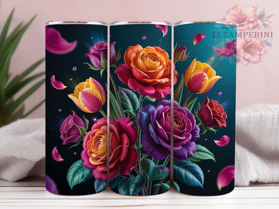 3D Vibrant Elegant Roses Tumbler, 3D Floral, Elegant Wrap, Sublimation Art, 20oz Tumbler, Romantic Theme, Colorful Style Sublimation Li Zamperini 