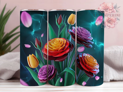 3D Vibrant Elegant Roses Tumbler, 3D Floral, Elegant Wrap, Sublimation Art, 20oz Tumbler, Romantic Theme, Colorful Style Sublimation Li Zamperini 