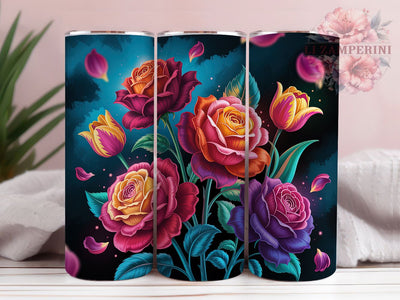 3D Vibrant Elegant Roses Tumbler, 3D Floral, Elegant Wrap, Sublimation Art, 20oz Tumbler, Romantic Theme, Colorful Style Sublimation Li Zamperini 
