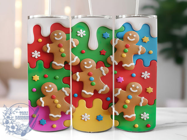 3D Vibrant Gingerbread Cookie Tumbler, 3D Inflated Wrap, Christmas Cookie Mug Design, Sublimation Wrap, Festive Drinkware, Cute Winter Gift, Candy House Cup Sublimation ToriDesigns 