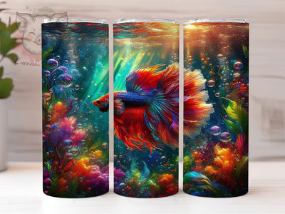 3D Vibrant Rainbow Betta Tumbler, 3D Fish Tumbler, Vibrant Betta Wrap, Artistic Rainbow Wrap, Tropical Fish Wrap, Sublimation Design, Trendy Gift Idea Sublimation Lara' s Designs 