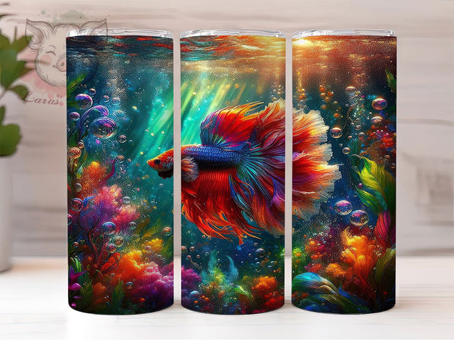 3D Vibrant Rainbow Betta Tumbler, 3D Fish Tumbler, Vibrant Betta Wrap, Artistic Rainbow Wrap, Tropical Fish Wrap, Sublimation Design, Trendy Gift Idea Sublimation Lara' s Designs 