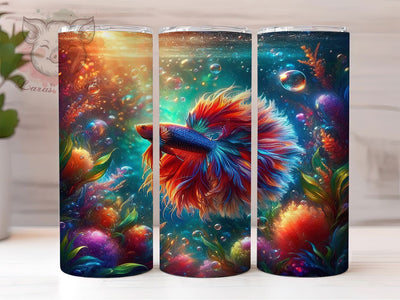 3D Vibrant Rainbow Betta Tumbler, 3D Fish Tumbler, Vibrant Betta Wrap, Artistic Rainbow Wrap, Tropical Fish Wrap, Sublimation Design, Trendy Gift Idea Sublimation Lara' s Designs 