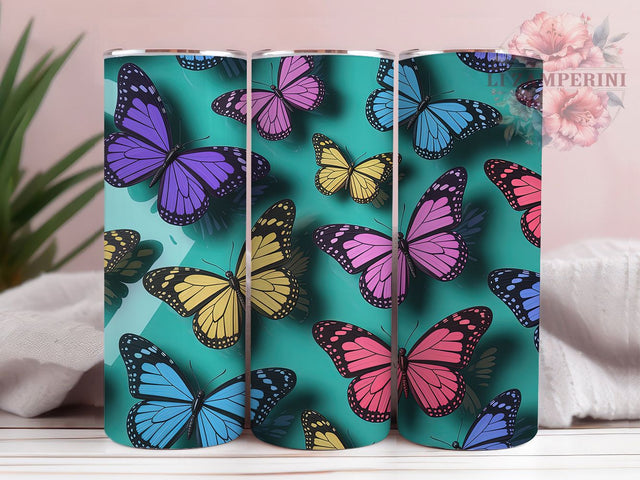 3D Vibrant Rainbow Butterfly Tumbler, 3D Butterfly Tumbler, Vibrant Rainbow Wrap, Whimsical Butterfly Wrap, Artistic Rainbow Wrap, Sublimation Design, Trendy Gift Idea Sublimation Li Zamperini 