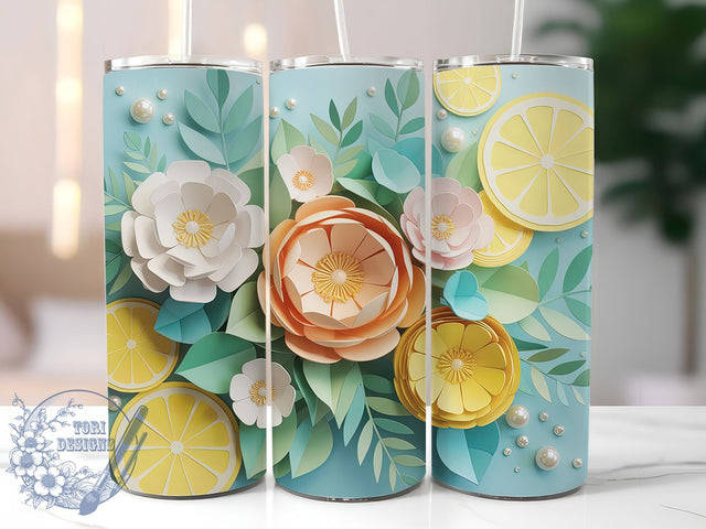 3D Vibrant Sliced Lemon Tumbler, Sliced Lemon Tumbler, Whimsical Citrus Wrap, Vibrant Lemon Wrap, Fresh Fruit Wrap, Sublimation Design, Trendy Gift Idea Sublimation ToriDesigns 