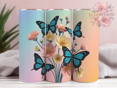 3D Vibrant Spring Butterfly Tumbler, Pastel Floral Tumbler, 3D Butterfly Wrap, Vibrant Spring Wrap, Artistic Pastel Wrap, Sublimation Design, Trendy Gift Idea Sublimation Li Zamperini 
