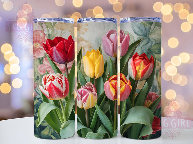 3D Vibrant Tulip Flower Tumbler, Vibrant Floral Wrap, 20oz Tumbler Sublimation, Colorful Garden Design, Spring Bloom Sublimation, Elegant Flower Tumbler, Botanical Beauty Wrap Sublimation SvggirlplusArt 