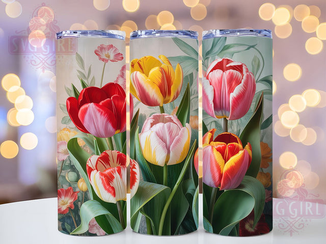 3D Vibrant Tulip Flower Tumbler, Vibrant Floral Wrap, 20oz Tumbler Sublimation, Colorful Garden Design, Spring Bloom Sublimation, Elegant Flower Tumbler, Botanical Beauty Wrap Sublimation SvggirlplusArt 