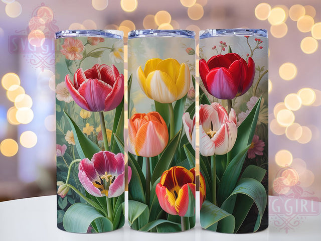 3D Vibrant Tulip Flower Tumbler, Vibrant Floral Wrap, 20oz Tumbler Sublimation, Colorful Garden Design, Spring Bloom Sublimation, Elegant Flower Tumbler, Botanical Beauty Wrap Sublimation SvggirlplusArt 