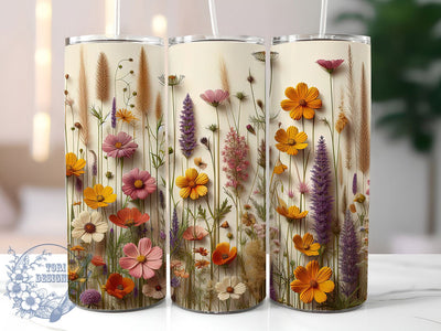 3D Vibrant Wildflower Tumbler, 3D Floral Pattern, Dimensional Bloom Design, 20Oz Sublimation Wrap, Artistic Flower Art, Vibrant Nature Texture, Tumbler Sublimation Sublimation ToriDesigns 