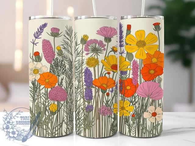 3D Vibrant Wildflower Tumbler, 3D Floral Pattern, Dimensional Bloom Design, 20Oz Sublimation Wrap, Artistic Flower Art, Vibrant Nature Texture, Tumbler Sublimation Sublimation ToriDesigns 