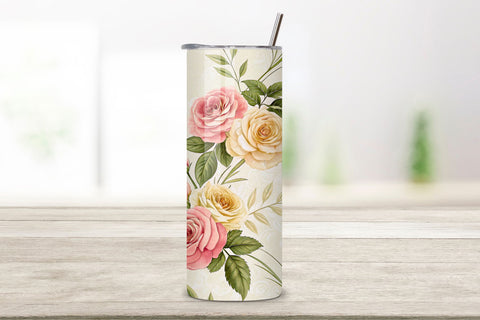 3D Victorian Rose Garden Seamless Tumbler Wrap, Soft Pink and Cream Roses, seamless tumbler wrap, victorian floral design, rose garden wrap, pink cream roses, elegant floral arrangement, 20oz skinny tumbler, tapered tumbler wrap Sublimation FloridPrintables 