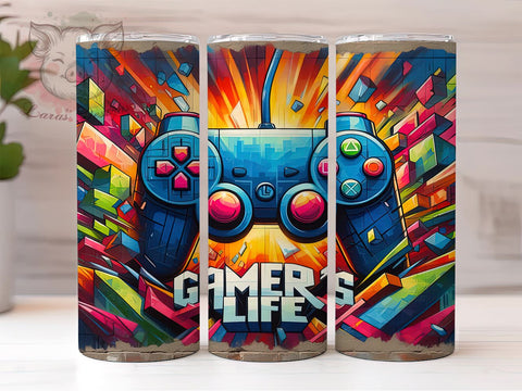 3D Video Gaming 20oz Tumbler Png, Straight & Tapered Tumbler Png, Controller Gamer Tumbler Png, Digital Download PNG Sublimation Lara' s Designs 