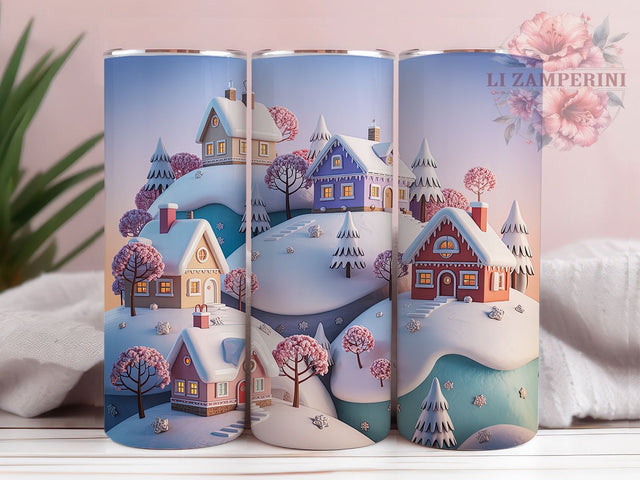 3D Vintage Christmas Landscape Tumbler, Holiday Landscape Wrap, Vintage Christmas Sublimation, 20oz Christmas Landscape Tumbler, Festive Vintage Art, Seasonal Holiday Mug, Whimsical Christmas Cup Sublimation Li Zamperini 
