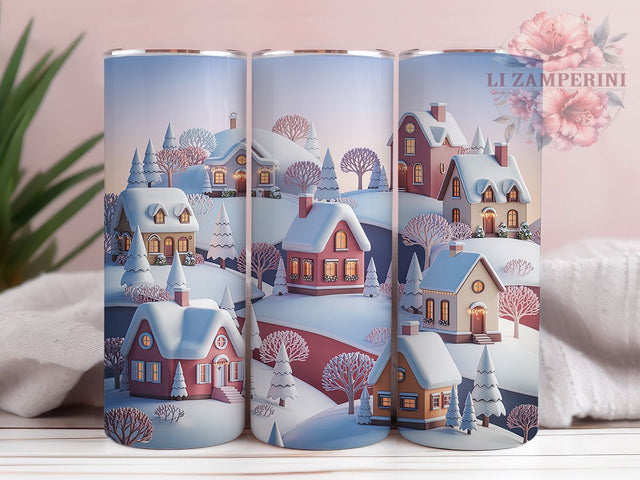 3D Vintage Christmas Landscape Tumbler, Holiday Landscape Wrap, Vintage Christmas Sublimation, 20oz Christmas Landscape Tumbler, Festive Vintage Art, Seasonal Holiday Mug, Whimsical Christmas Cup Sublimation Li Zamperini 