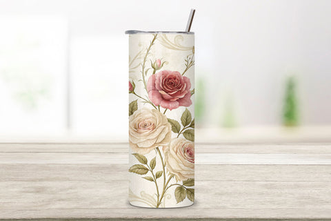 3D Vintage Rose Frame Seamless Tumbler Wrap, Antique Style Roses, seamless tumbler wrap, vintage rose design, antique floral wrap, style rose design, watercolor rose design, 20oz skinny tumbler, tapered tumbler wrap, straight tumbler design Sublimation FloridPrintables 