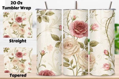 3D Vintage Rose Frame Seamless Tumbler Wrap, Antique Style Roses, seamless tumbler wrap, vintage rose design, antique floral wrap, style rose design, watercolor rose design, 20oz skinny tumbler, tapered tumbler wrap, straight tumbler design Sublimation FloridPrintables 