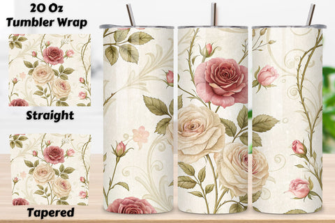 3D Vintage Rose Frame Seamless Tumbler Wrap, Antique Style Roses, seamless tumbler wrap, vintage rose design, antique floral wrap, style rose design, watercolor rose design, 20oz skinny tumbler, tapered tumbler wrap, straight tumbler design Sublimation FloridPrintables 