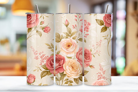 3D Vintage Roses Seamless Tumbler Wrap, Antique Style for Spring, seamless tumbler wrap, vintage rose design, antique floral wrap, watercolor spring design, 20oz skinny tumbler, tapered tumbler wrap Sublimation FloridPrintables 