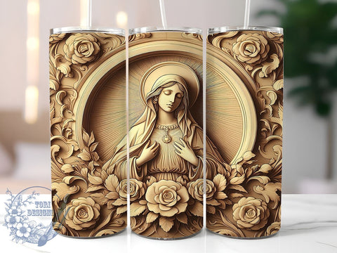 3D Virgin Mary Tumbler, 20oz Tumbler Wrap, Sublimation Design, Religious Tumbler Wrap, Digital Download, Virgin Mary Gift, Christian Decor Sublimation ToriDesigns 