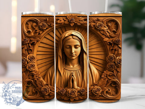 3D Virgin Mary Tumbler, 20oz Tumbler Wrap, Sublimation Design, Religious Tumbler Wrap, Digital Download, Virgin Mary Gift, Christian Decor Sublimation ToriDesigns 