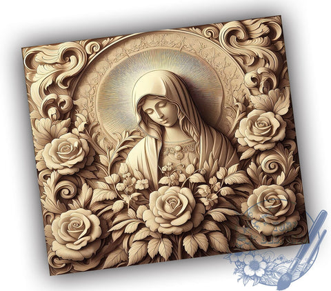 3D Virgin Mary Tumbler, 20oz Tumbler Wrap, Sublimation Design, Religious Tumbler Wrap, Digital Download, Virgin Mary Gift, Christian Decor Sublimation ToriDesigns 