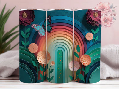 3D Warm Butterfly Art Tumbler, Warm Colors, Paper Mache, Butterflies Theme, Artistic Style, 20Oz Tumbler, Sublimation Wrap Sublimation Li Zamperini 