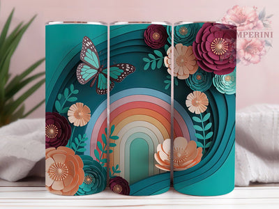 3D Warm Butterfly Art Tumbler, Warm Colors, Paper Mache, Butterflies Theme, Artistic Style, 20Oz Tumbler, Sublimation Wrap Sublimation Li Zamperini 