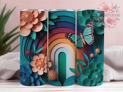 3D Warm Butterfly Art Tumbler, Warm Colors, Paper Mache, Butterflies Theme, Artistic Style, 20Oz Tumbler, Sublimation Wrap Sublimation Li Zamperini 