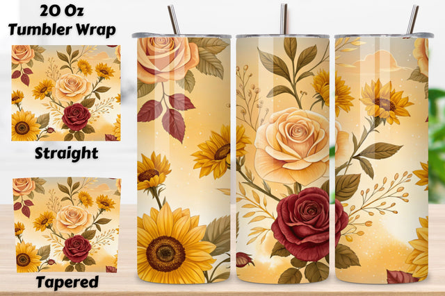 3D Warm Floral Seamless Tumbler Wrap, Warm Tones for Spring Evenings, seamless tumbler wrap, golden hour design, warm floral wrap, watercolor spring design, 20oz skinny tumbler, tapered tumbler wrap Sublimation FloridPrintables 