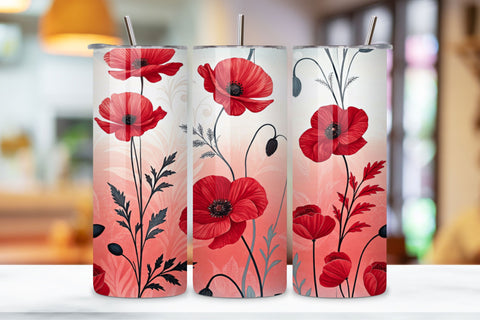 3D Watercolor Poppy Seamless Tumbler Wrap, Bold Red and Black Design, seamless tumbler wrap, watercolor poppy design, bold floral wrap, red black design, 20oz skinny tumbler, tapered tumbler wrap Sublimation FloridPrintables 