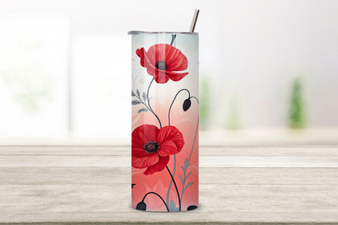 3D Watercolor Poppy Seamless Tumbler Wrap, Bold Red and Black Design, seamless tumbler wrap, watercolor poppy design, bold floral wrap, red black design, 20oz skinny tumbler, tapered tumbler wrap Sublimation FloridPrintables 