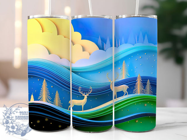 3D Whimsical Christmas Reindeer Tumbler, Christmas Trees Reindeer, Whimsical Holiday Pattern, 20Oz Wrap Design, Christmas Sublimation, Winter Seamless Art, Festive Reindeer Theme Sublimation ToriDesigns 