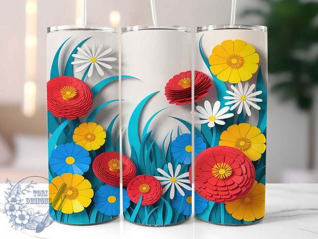 3D Whimsical Dandelion Tumbler, Floral Bloom Pattern, Dimensional Flower Design, 20Oz Sublimation Wrap, Elegant Nature Art, Whimsical Dandelion Texture, Tumbler Sublimation Sublimation ToriDesigns 